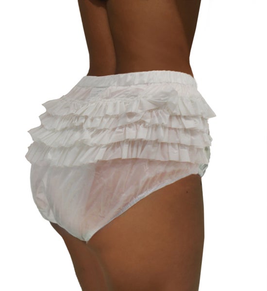 PVC frill pants white