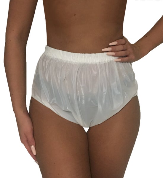 White PVC pants with quilted seams